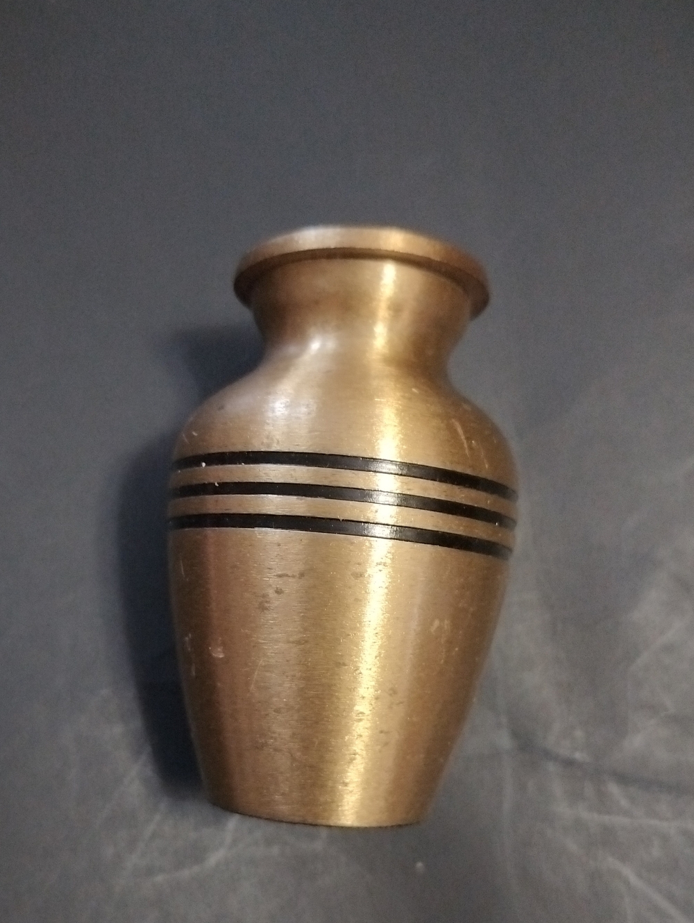 Brass Urn with Black Stripe Detail - Gold Finish
